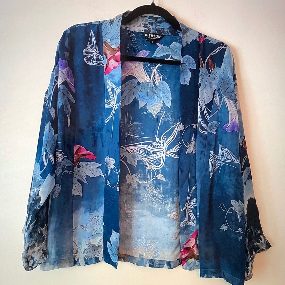 Citron Blue Floral Sheer Kimono